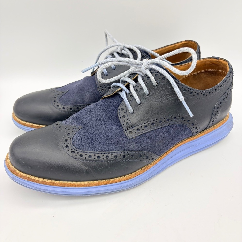 Cole Haan LunarGrand Navy Leather Suede Wingtip Oxfords M9 Blokecore Tech‎ Soles